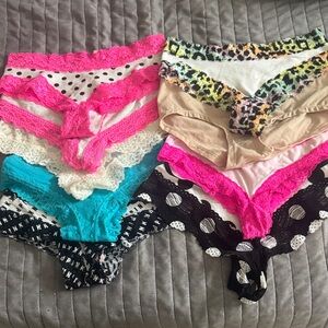 PINK Victoria's Secret Lace Trim Panties - Pink, Black, Blue, Tan